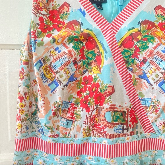 TALBOTS Sleeveless European Print Colorful V Neck Spring Dress Women's Size 10 - Picture 6 of 7